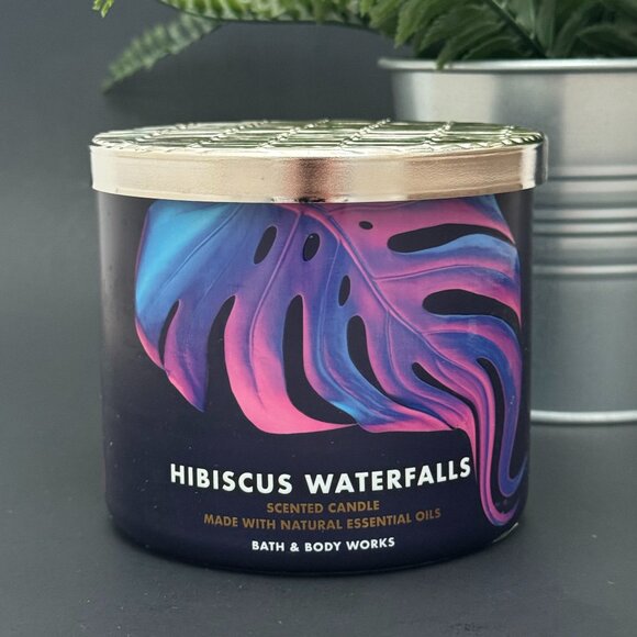 BBW Hibiscus Waterfalls Bath & Body Works 3 Wick Candle - Picture 1 of 10